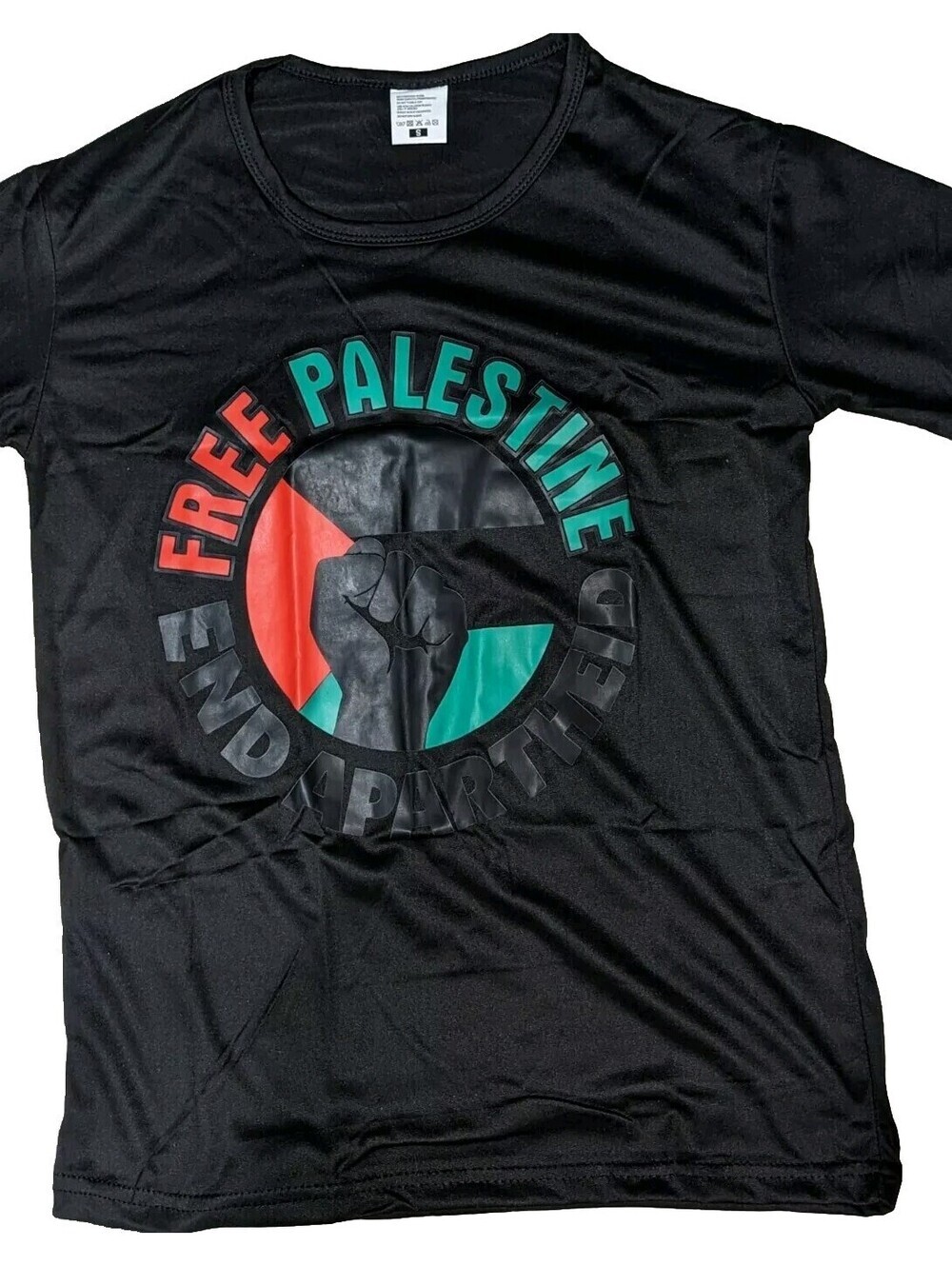 Free Palestine End Apartheid Black Graphic Tee + Pin S/L - Picture 3 of 9